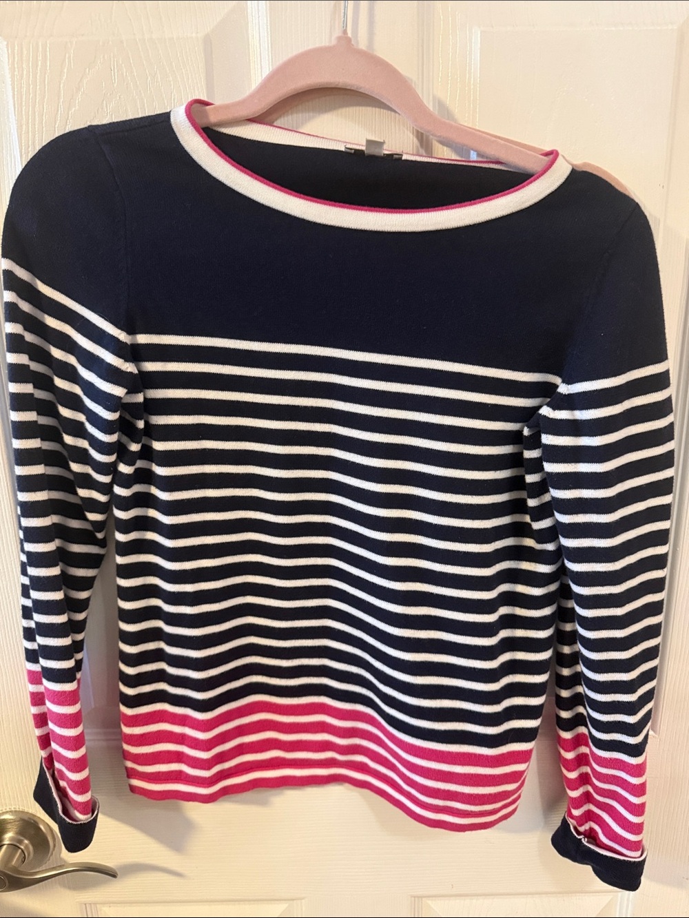 Talbots Navy, White and Pink Striped Crewneck Sweater
